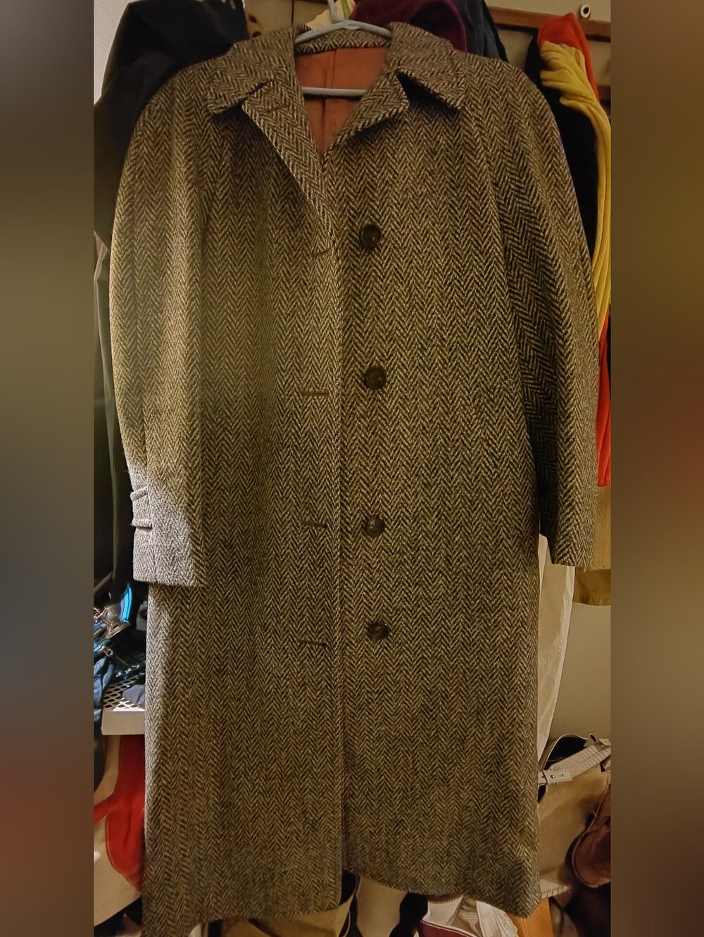 Vintage Herringbone Wool Coat Made in Canada Balmacaan Check Measurements